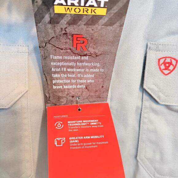 NWT Ariat FR Solid Work Shirt in Silver Fox Gray Men's 3XL Big - Picture 7 of 14